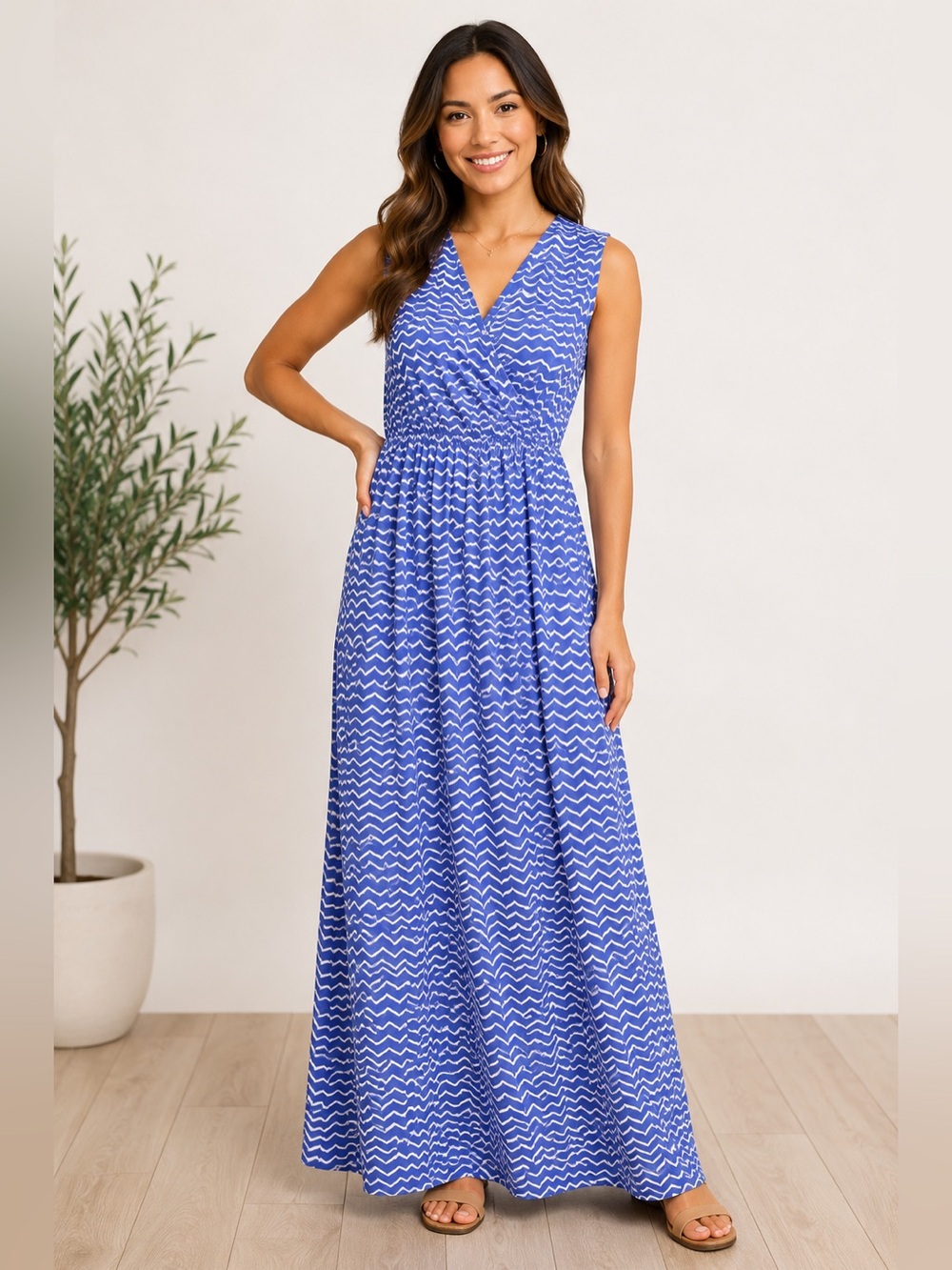 Vineyard Vines Blue and White Sleeveless Maxi Dress